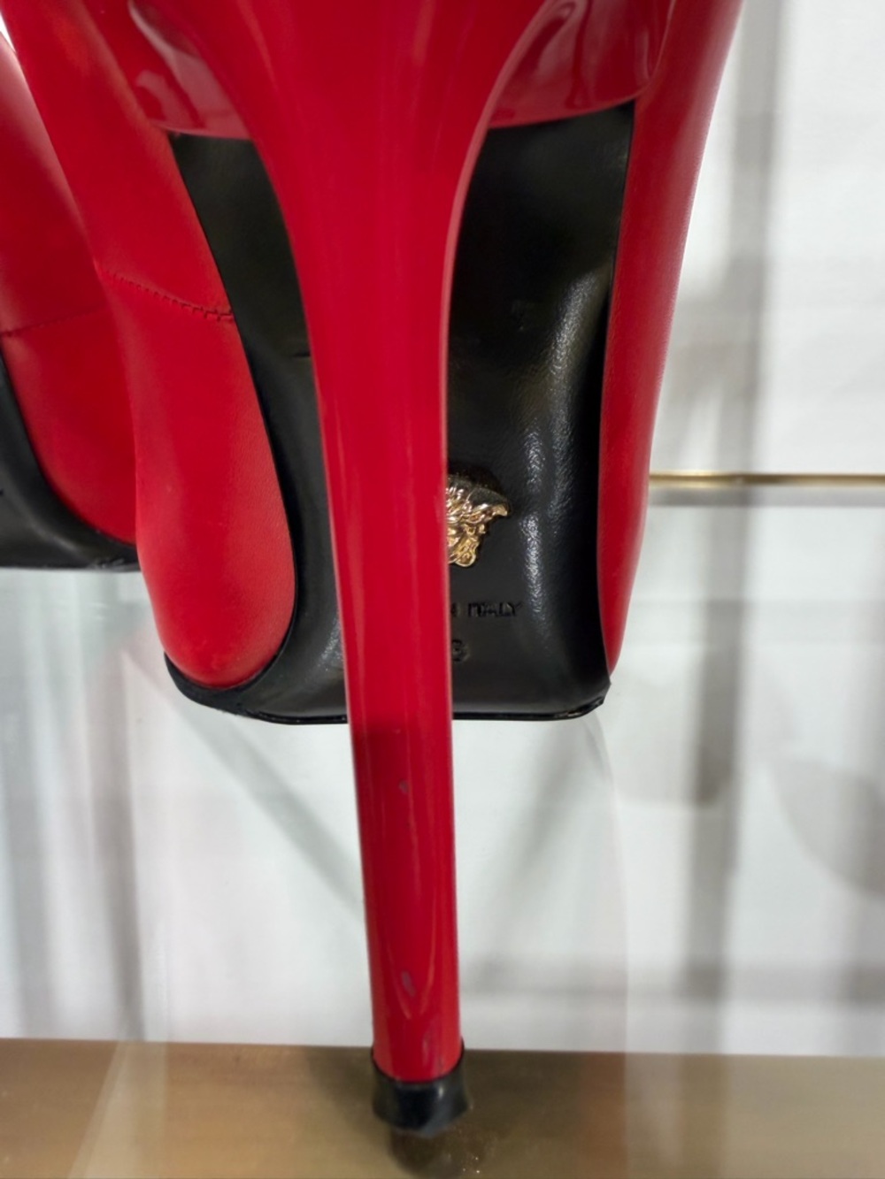 Versace Red Pointed Toe High Heels with Medusa - Picture 12 of 16